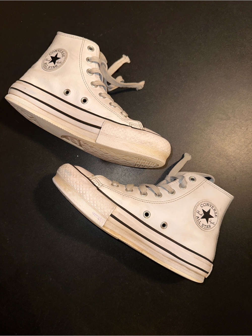 Converse Leather Youth Sz 2 White  Platform High Top Sneakers